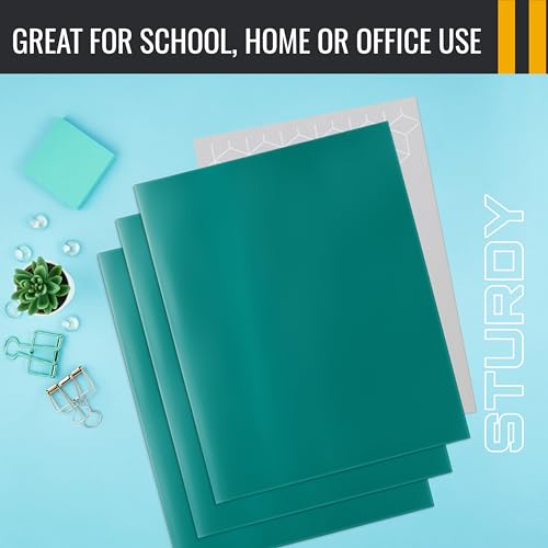 Image of Better Office Products 2 Pocket Glossy Laminated Teal Paper Folders, Box of 25, Letter Size, Teal Paper Portfolios 25 Pack