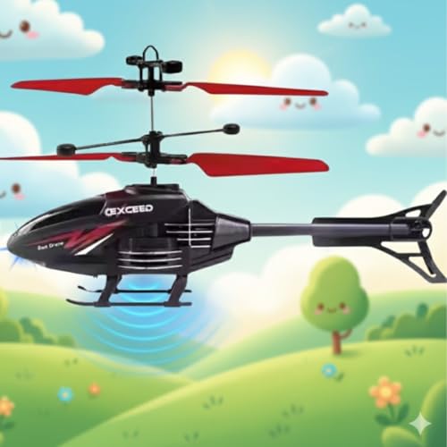 Image of Toy Plastic Helicopter Remote Control Helifor 6 + Years Boys Indoor and Outdoor Helicopter, Palm Sensing Helicopteer with led Lights (Pack of 1) (BlackRed)