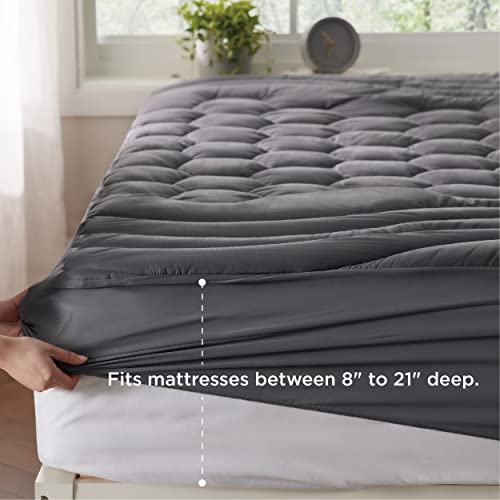Bedsure RV Short Queen Mattress Pad Cover - Quilted Fitted Mattress Topper Protector with 8-21 Inches Deep Pocket, Noiseless Bed Cover Padded for Camper and Motorhome, Grey, 60x75 Inches