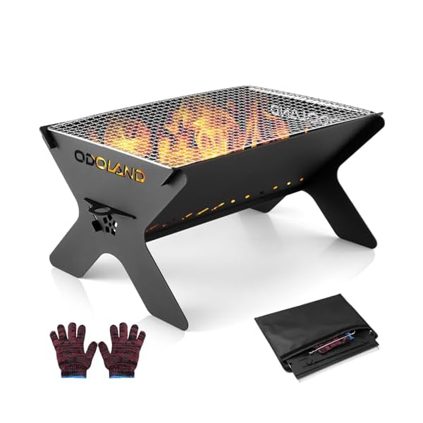 Odoland Camping Campfire Grill, Portable Folding Charcoal Grills, Backpacking BBQ Grill, Heavy Duty Firepit Grill with Carry Bag for Outdoor Cooking, Bonfire, Patio, Backyard