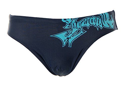 Iguana Herren Badehose Badeslip Tattoo Print-Design Dunkelblau 4 (S)