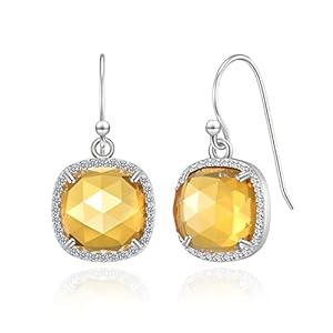 Jupiter Natural Gemstone Dangle Earrings – 14k Gold/Rhodium Plated Genuine Gemstone Dangle Women Earrings, 10mm Natural Gemstone, Pendant Earrings Gifts for Valentine’s Day, Mother’s Day, Birthday Jewelry Gifts