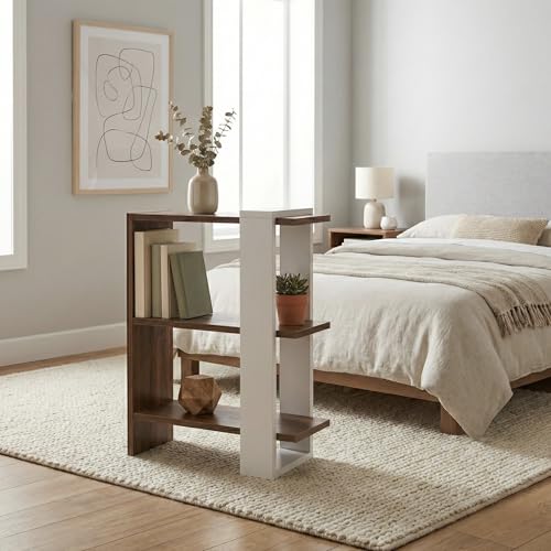 Image of Opus 3-Tier Modern Side Table & Nightstand, Dark Walnut & White | Two-Tone Accent Bookshelf, For Living Room, Bedroom & Office, 50x24x68cm
