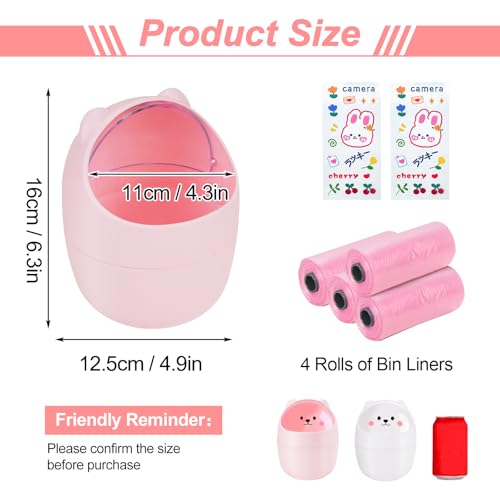 2 unidades de pequeña caneca de basura con tapa, blanco y rosa miniatura 2