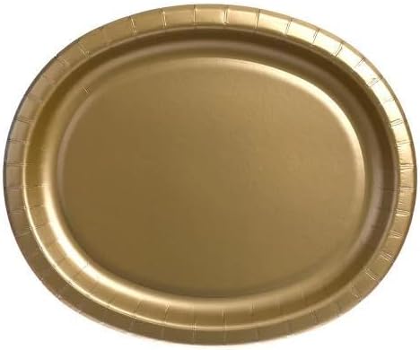 EcoQuality 12 x 10 inch Gold Oval Paper Dinner Plates – Large Disposable Paper Plates for Dinners, Lunches, Parties, Events, Picnics, Barbecues, Catering, Buffets, and Outdoor Gatherings (70)