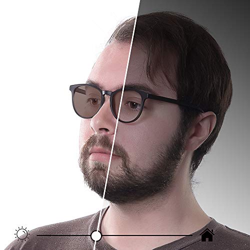 Image of YEIN Blue Light Blocking Glasses, Spring Hinge Photochromic Brown Sunglasses, Computer Reading Glasses, Gaming Glasses, TV Glasses for Women Men(Matte Gray,+1.75 Magnification)