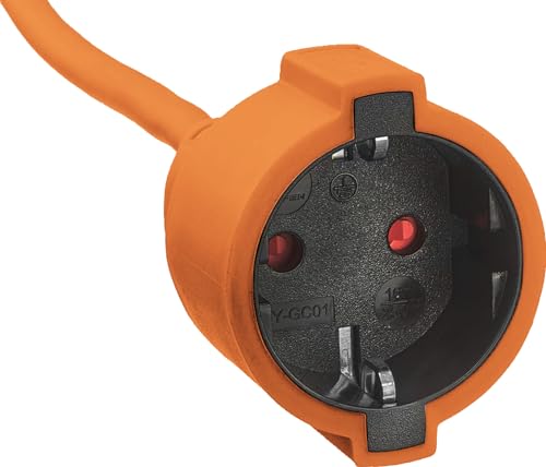 Meister 7433250 Przedłużacz z uziemieniem, kabel 25 m, pomarańczowy, kabel z tworzywa sztucznego, IP20 do wnętrz, złącze z ochroną przed dotykiem, przedłużacz Schuko