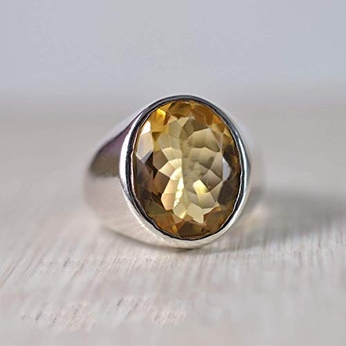 Citrine Gemstone Ring, Man's Ring, Metaphysical Ring, Wide Band Ring, 925 Sterling Silver Jewelry, November Birthstone Ring, Heavy Ring, Statement Ring, Handmade Ring, Man's Engagement Jewelry