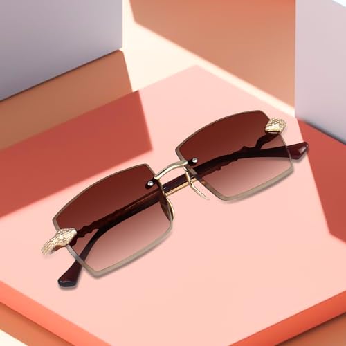 Image of Dervin UV Protected Retro Rectangular Rimless Sunglasses for Men and Women