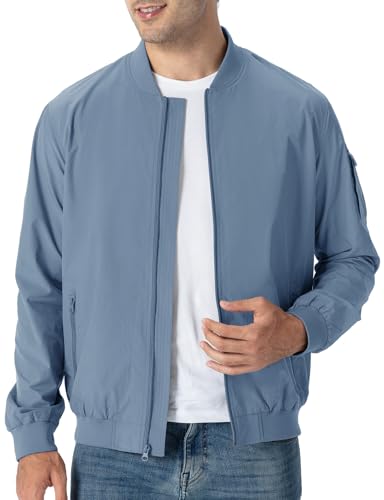 Image of TBMPOY Men's Lightweight Bomber Jackets Light Windbreaker Casual Stylish Fall Golf Zip Up Fashion Dress Business Varsity Sky Blue S