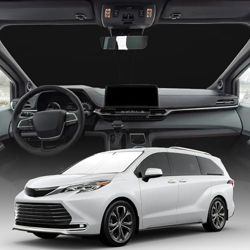 Image of Windshield Sun Shade for 2021-2026 Toyota Sienna Foldable Front Window Sunshade Premium 310T Polyester Block UV Rays and Heat Insulation Protection Keep Vehicle Cool