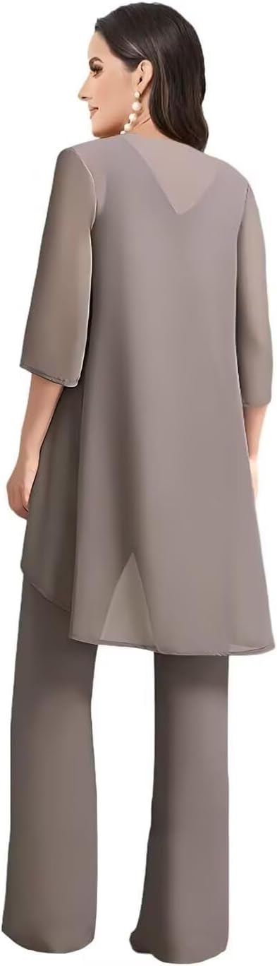 3 Pieces Mother of The Bride Pant Suits for Wedding Party Lace Chiffon Pant Suits Dressy for Women Evening - Image 4