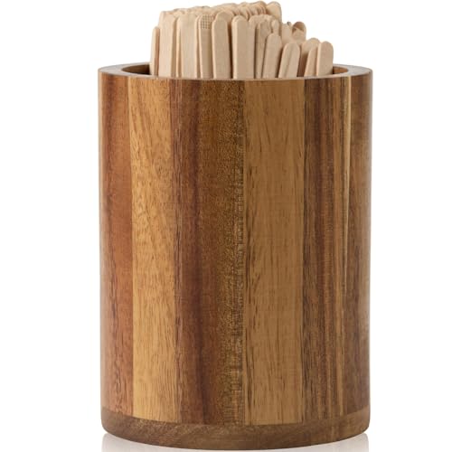 THORNIA Wood Coffee Stirrers Holder Set with 100 Disposable Stir Sticks