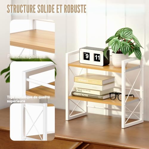 Alyoen Étagère de Bureau, à 2 étages, Petite étagère de Bureau, en Bois et métal, pour Salon, Chambre à Coucher, Cuisine et Bureau (Blanc) – vue 4