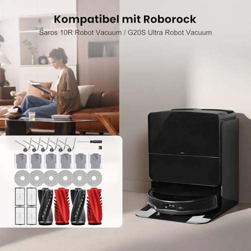 Bpbdzz 34-Pack Zubehörset für Roborock Saros 10R Robot Vacuum Cleaner, 4 Hauptbürsten 4 HEPA-Filter 6 Wischpads 6 Staubbeutel Flach-Duftstein 6 Seitenbürsten 1 Reinigungsbürste 1 Schraubendreher – Bild 3