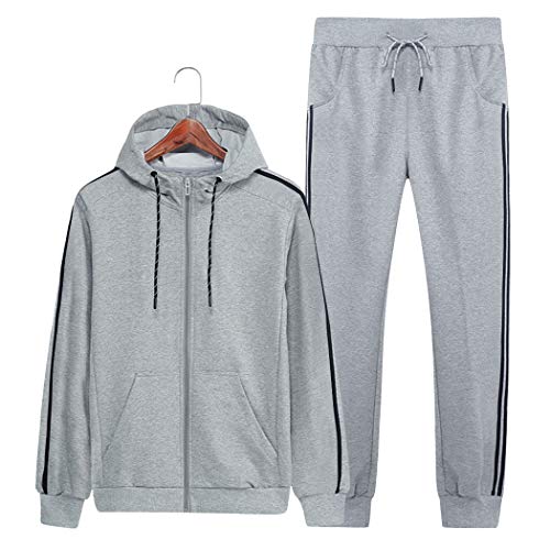 Real Spark Men's Athletic Runnning Tracksuit Casual Full Zip Stripe Jogger Sweat Suit Grey XXXS