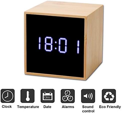 KINGTERENCE Digital Alarm Clock, Wooden LED Cube Block Clock Travel Clock Best Gift for Kids Bedroom