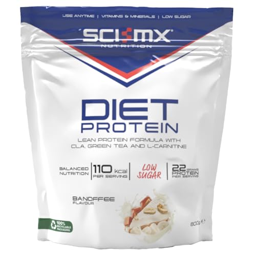 SCI-MX Diet Whey Protein Powder + Vitamins & Green Tea, CLA & L-Carnitine - Banoffee • Low Sugar • 22g Protein + 110 Calories per Serving • 800g