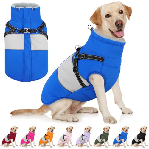 Image of AOFITEE Dog Coat Large Dog Winter Coat Waterproof Dogs Jacket with Harness