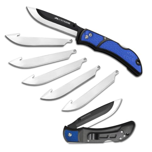 OUTDOOR EDGE 3.5" RazorLite EDC Knife. Pocket Knife with Replaceable Blades and Clip. Perfect For Hunting & Skinning Deer. Blue with 6 Blades