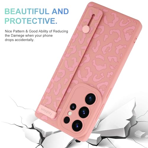 Image of Compatible with Samsung Galaxy S25 Ultra Case with Strap Wrist Pink