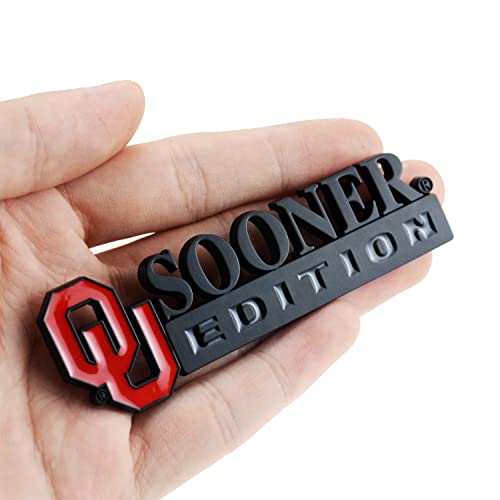 Image of 2Pc Sooner Edition Emblem Okla-Homa 3D Badge Sticker Decal with 3M Adhesive Replacement for Universal Car Window Door Computer (Black Red)