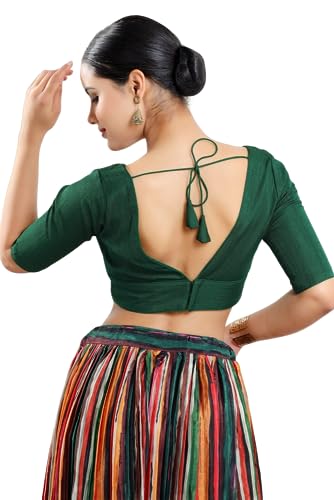 Image of Vamas Women's Silk Padded Self Design Half Sleeve Readymade Saree Blouse (X-1111.ELB)