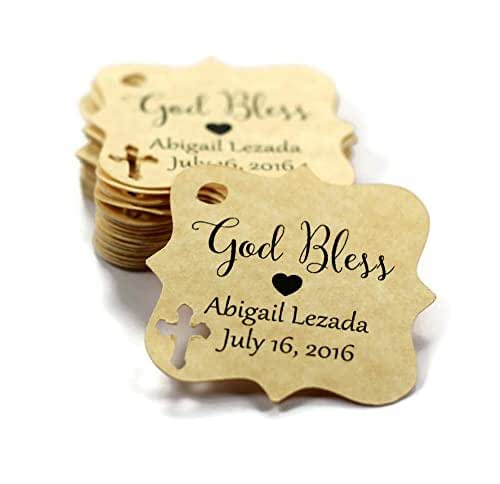 Amazon.com: Baptism Tags - Small Personalized God Bless Favor Tags (Set ...