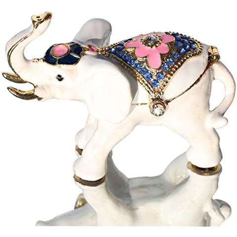 White Elephant Ring Holder Trinket Box Animal Figurine Collectible Large Jewelry Box Cover