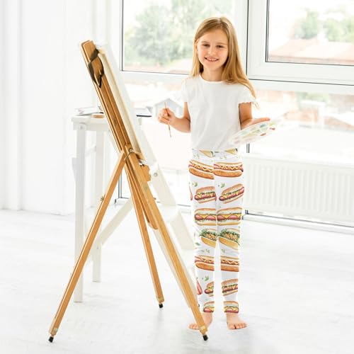 ALAZA Girls' Leggings Children's Yoga Pants Skinny Printed Dance Hot Dog Leaf Food Comfortable 4T4