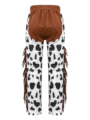 Kids Boys Halloween Cowboy Cosplay Cow Print Patchwork Tassel Pants Western Chaps Dress Up Party Trousers2