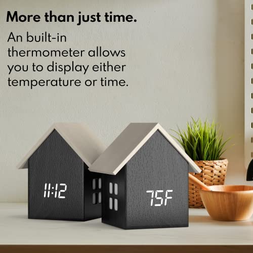 Driini House-Shaped Alarm Clock With Temperature Display (Dark Wood) – Modern Aesthetic With Cute Cube Frame And White Led Dimmer - Perfect Small Digital Clock For Living Room, Bedside Table Or Desk #TOP4
