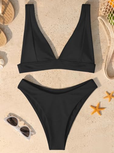 Image of Bathing Suits for Women Deep V Neck Sexy Two Piece Bikini Sets for Women Thong Halter Cheeky Swimsuit