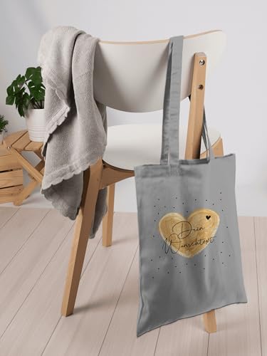 Baumwolltasche - Aufdruck selbst gestalten - Dein Wunschtext I Geschenk personalisiert Weihnachten I Vatertag I Muttertag I Geburtstag - Unisize - Hellgrau - herz bag jutebeutel