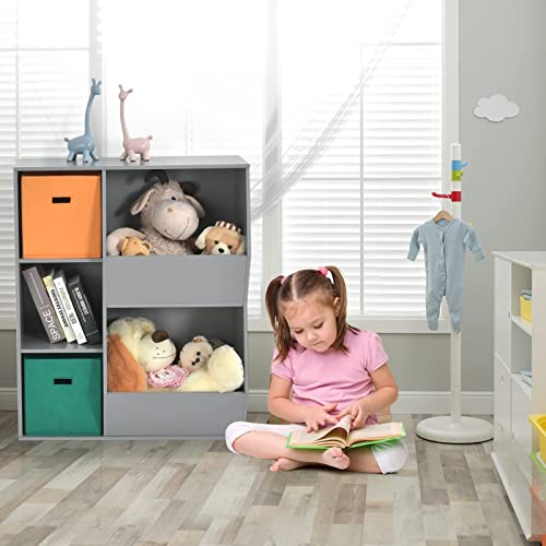 Costzon 5 Cubbies Kids Toy Storage Organizer With Bookcase, Children Bookshelf And Toy Storage Bins For Toddlers, Wooden Storage Cabinet For Play Room Living Room Nursery Daycare (Gray) #TOP6