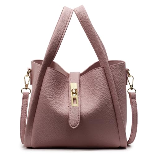 HiTotes Bucket Bags for Women, Leather Tote Handbag Trendy Vintage Bucket Handbag Crossbody Bag Leather Bucket Bag Satchel Bag with Small Purse