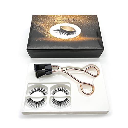CB 2 Pairs Set 3D Reusable Triple Magnetic Eyelashes Kit Natural Dramatic Volume False Eyelash Extensions, With Magnetic Lash Curler (Set-A)