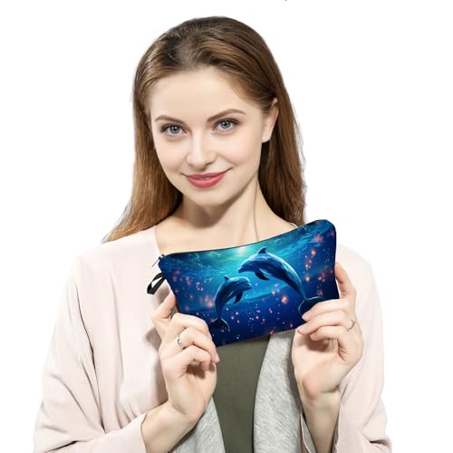 Dolphin Gift Blue Dolphin Makeup Bag Cute Small Organizer Bag with Zipper Lovely Dolphins Cosmetic Bag Birthday Gifts for Dolphin Lovers Women Sisters Friends3