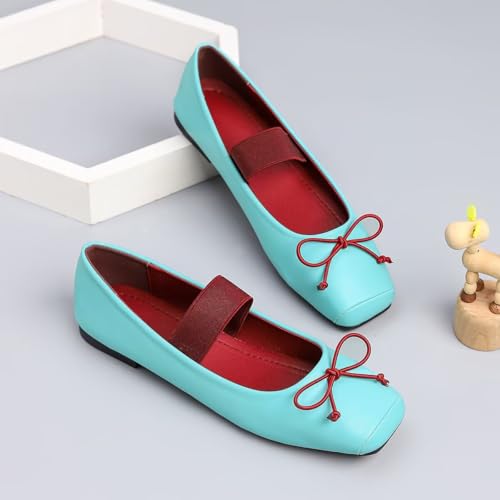 Hee grand Womens Bowknot Mary Jane Flat Shoes Square Toe Elastic Strap Ballet Shoes Soft Sole Walking Shoes4