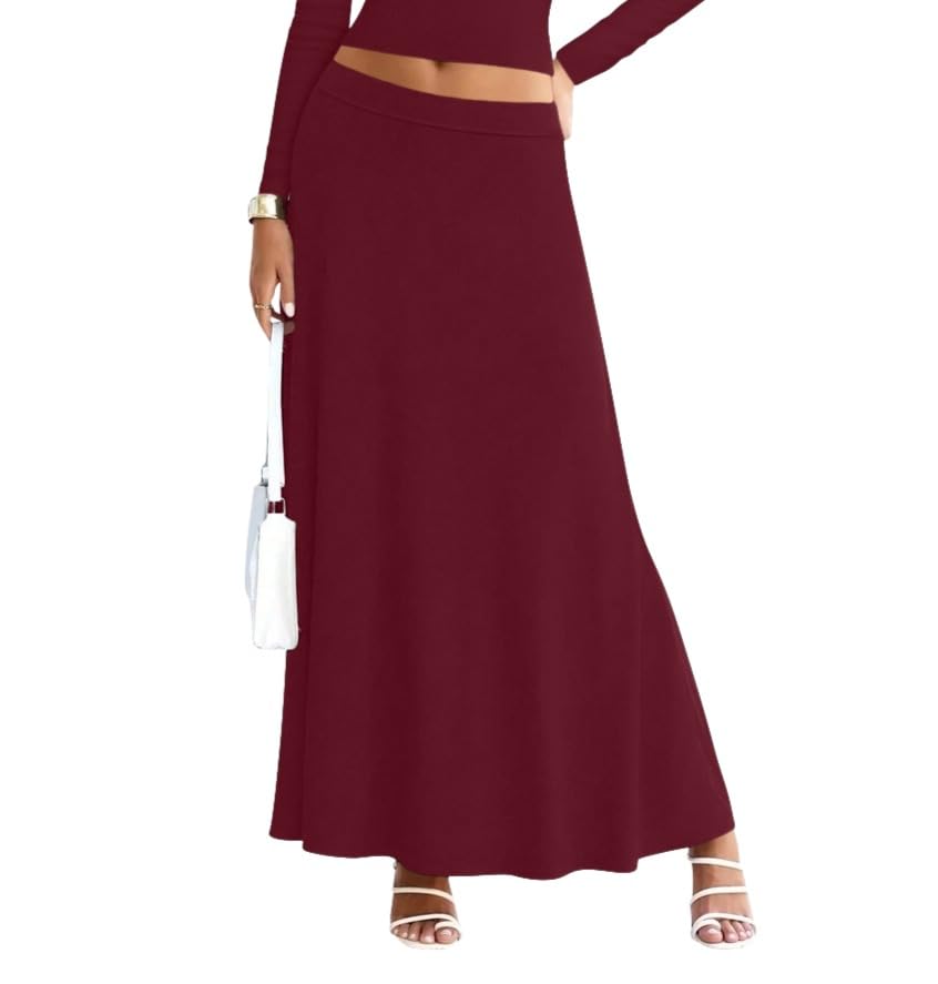 Sweet Hearts Maxi Skirts for Women- Elastic Waist Casual Comfy Flare A-Line Long Skirt XS-XL Made in USA2