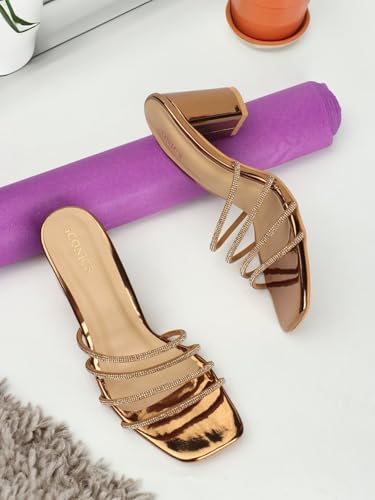 Image of Iconics Women Comfortable Block Heel Square Toe Slip On fashion Sandal for Party, Wedding and Casual Use