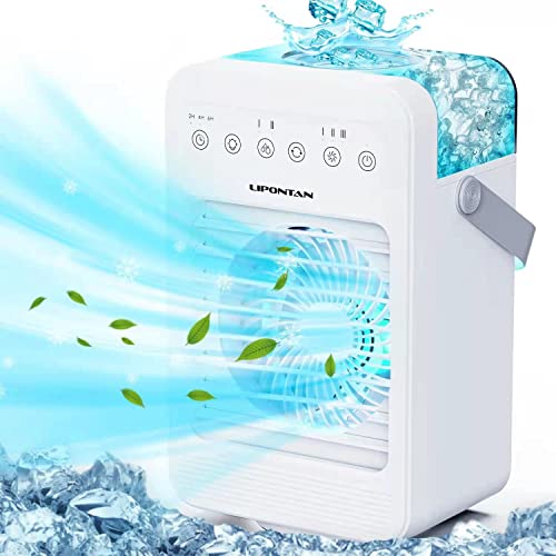 冷風機 LIPONTAN 冷風扇 ポータブルクーラー 強力 卓上冷風機 人気小型ミニクーラー 送風 加湿機能 冷却機能 空気清浄機能 ナイトライト機能 4段階風量調節 3段タイマー 自動首振り 角度調整 USB給電 600ml水タンク 水漏れ防止 7色LEDライト 低ノイズ 氷いれ可能 熱中症対策 省エネ オフィス 寝室 自宅用