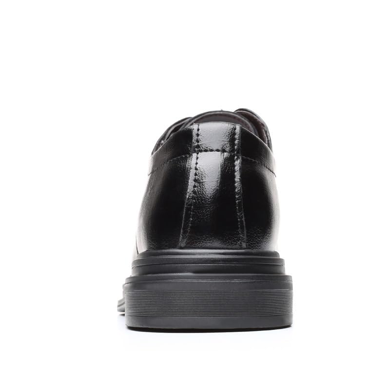 Dress Oxford for Men Lace Up Round Toe Vegan Leather Solid Color Derby Shoes Block Heel Rubber Sole Anti-Slip Prom4