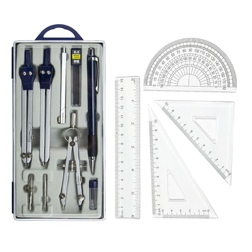 KiBcsLic Conjunto de geometria, compasso, esquadros, ferramentas de desenho, transferidor de matemática para engenheiros, materiais de aula de arquitetura, Style a