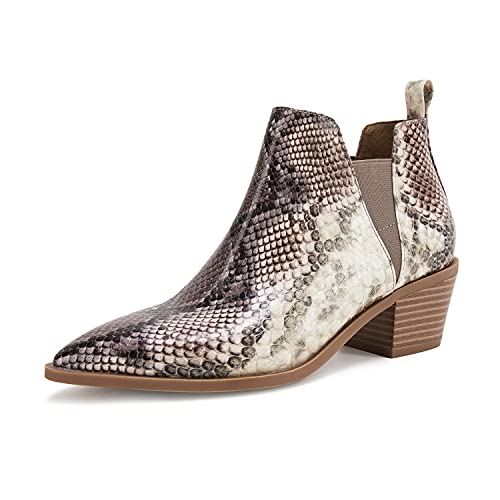 Trish Lucia Womens Ankle Boots Pointed Toe Stacked Chunky Heel Slip on Chelsea Short Booties