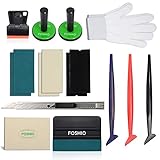 FOSHIO Car Wrap Vinyl Vehicle Film Tool Kit with Film Scrapers, Wool squeegee, Vinyl Cutters, Tint Magnet holders, Gloves,3 Kinds of Squeegee Felts and Flexible Micro Squeegee