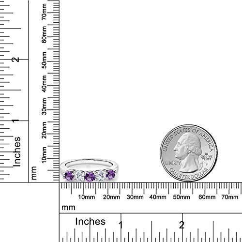 Gem Stone King 925 Sterling Silver Purple Amethyst and White Moissanite 5-Stone Wedding Anniversary Band Ring For Women (0.80 Cttw, Gemstone February Birthstone, Available In Size 5, 6, 7, 8, 9)3