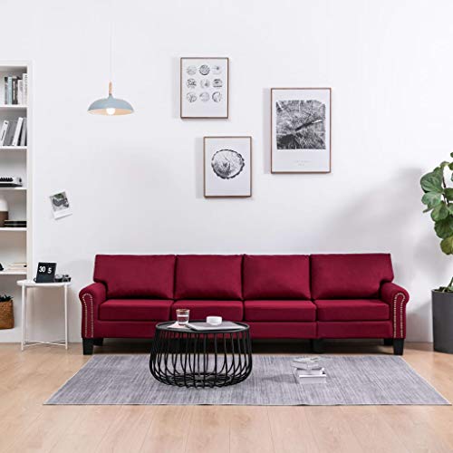 UnfadeMemory Sofá de Salon,Decoración de Hogar,Conciso y Moderno,Tapicería de Tela,Patas de Plástico (Vino Tinto, 4 plazas-254x70x75cm)