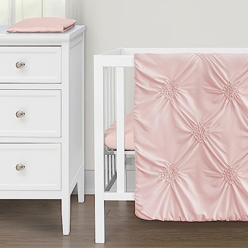 Image of Sweet Jojo Designs Blush Pink Shabby Chic Girl Baby Mini Crib Bedding Set Infant Nursery Room Newborn Blanket Portable Pack n Play Sheets 3pc Solid Rose Elegant Ruched Diamonds Classic Princess Harper