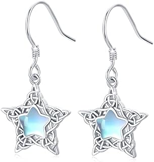 Moonstone Earrings 925 Sterling Silver Celtic Earrings Moonstone Rainbow Moonstone Dangle Earrings Celtic Knot Jewellery Gifts for Women Girls Daughter Girlfriend Ladies Gift